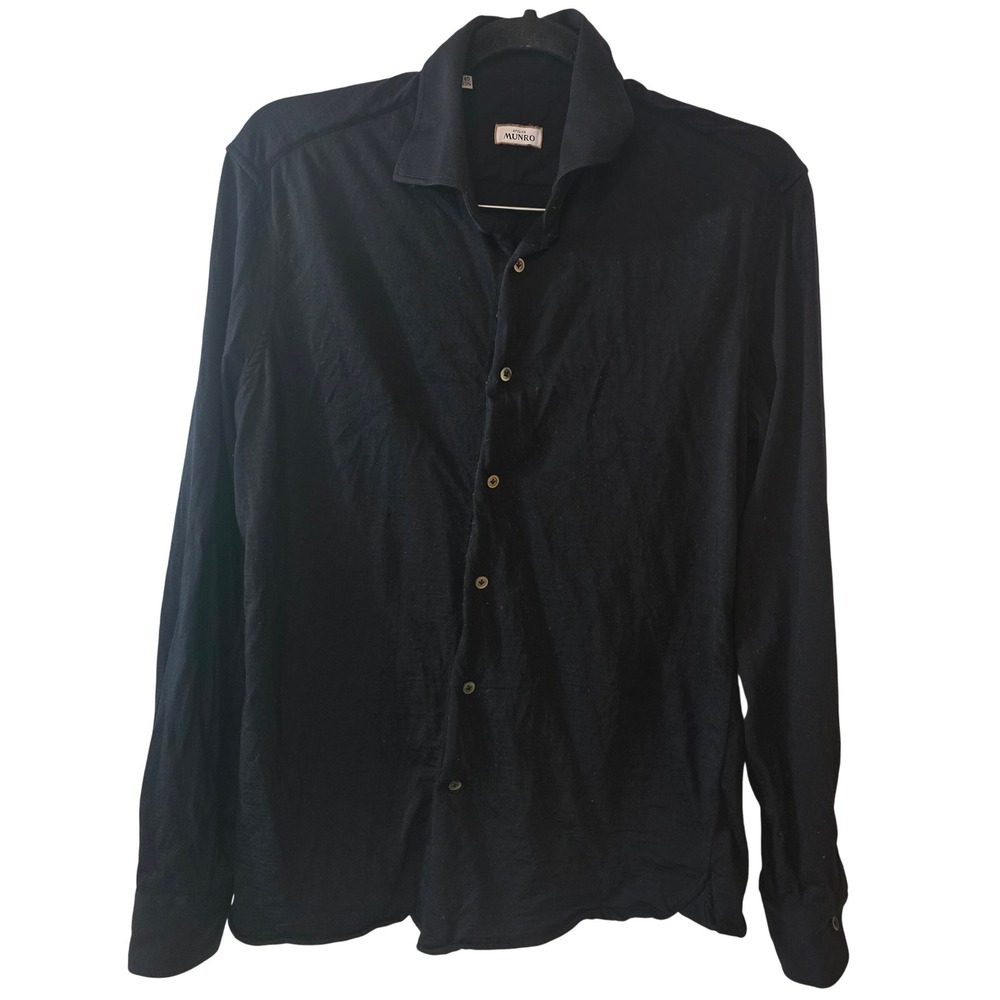 Atelier Munro Mens 100% Wool Long Sleeve Button Up Shirt Navy Blue‎ sz 40 15 3/4